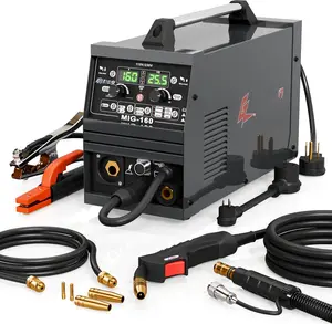 160A Mig Welder, 110V/220V Dual  6 in 1 Stick Welder/Gas Mig/Gasless Flux Core Mig/Lift TIG/Spot Welding/Spool  Multi-Process Welding Machine ( Connector)