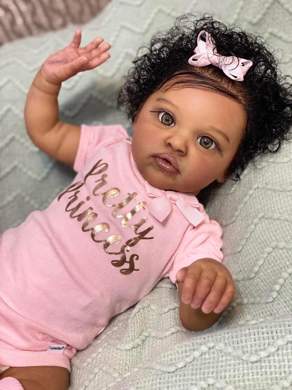 20inch Lifelike Reborn Baby Dolls Black, Realistic Black Newborn Real Life Baby Dolls Soft Vinyl Baby Dolls with Clothes and Toy Gift for Kids Age 3+