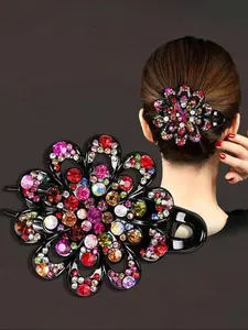 Rhinestone Decor Flower Design Hair Clip, Hijab Hair Clip, Fashionable Hair Accessories for Women & Girls, Trendy All-match & Exquisite Hair Accessories for Daily Wear