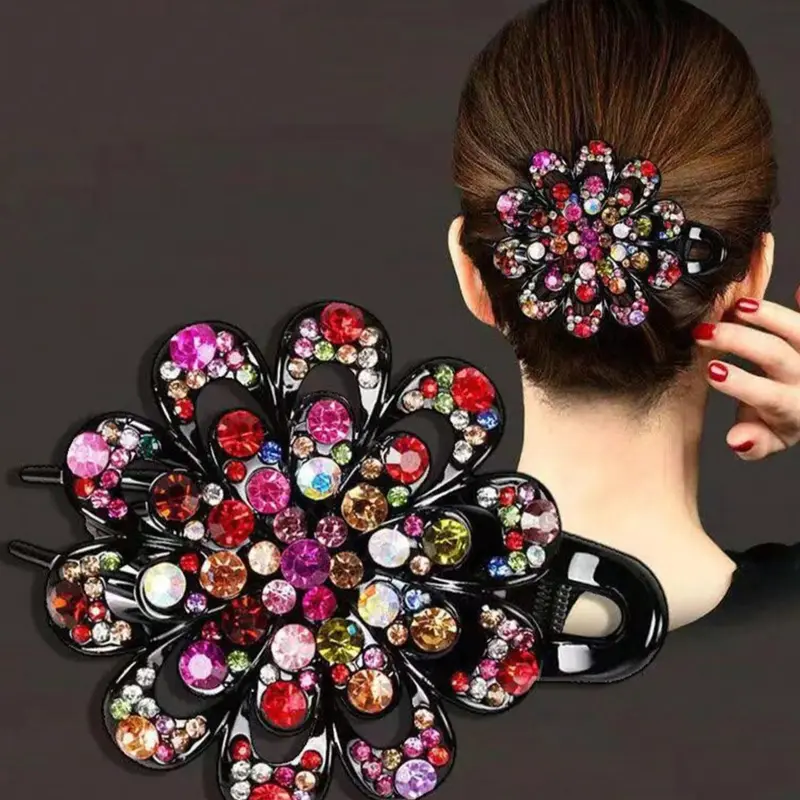 Rhinestone Decor Flower Design Hair Clip, Decorative Hair Clips, Hijab Hair Clip, Fashionable Hair Accessories for Women & Girls, Trendy All-match & Exquisite Hair Accessories for Daily Wear
