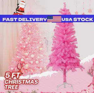 5 FT Christmas Tree Artificial Home Xmas Holiday Decoration w/Metal Stand Pink