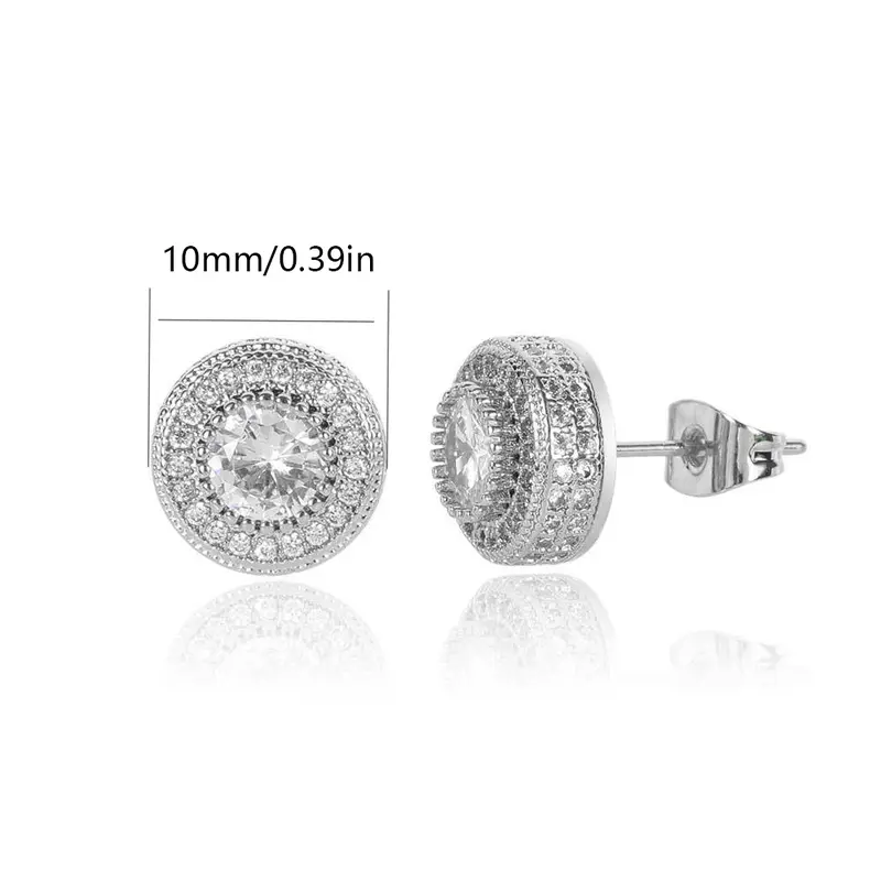 luxury Earrings 18K Gold Plated Earrings Men Women.Features VVS- cut round and square gemstone earrings. Couple gift