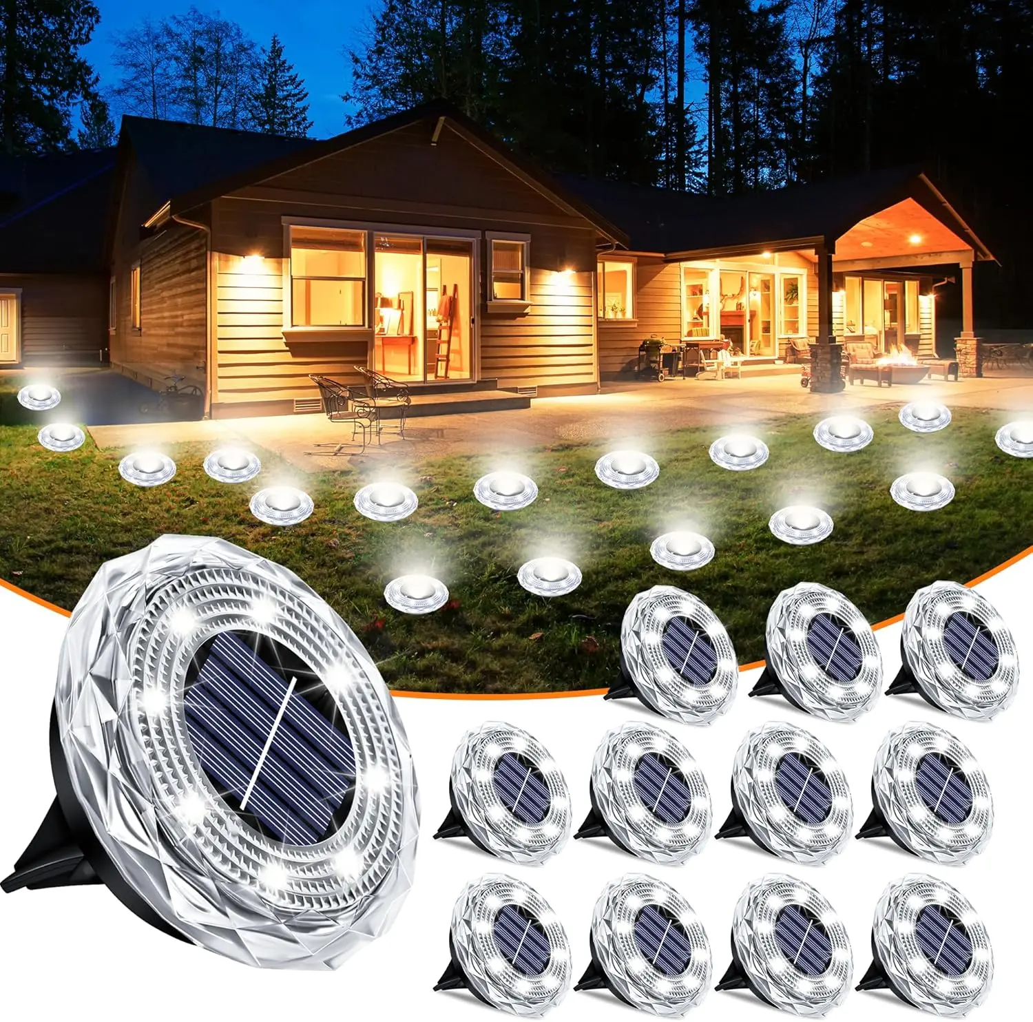 Solar powered floor lights, crystal lawn courtyard lights, upgraded outdoor garden bright floor lights, suitable for landscape lights on paths, courtyards, decks, lawns, terraces, and walkways (12pcs white light)