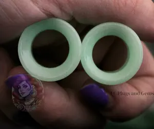 Green Glow In The Dark Tunnel Plugs - Opalite Green Glass Double Flare Eyelet Gauge 6mm-25mm