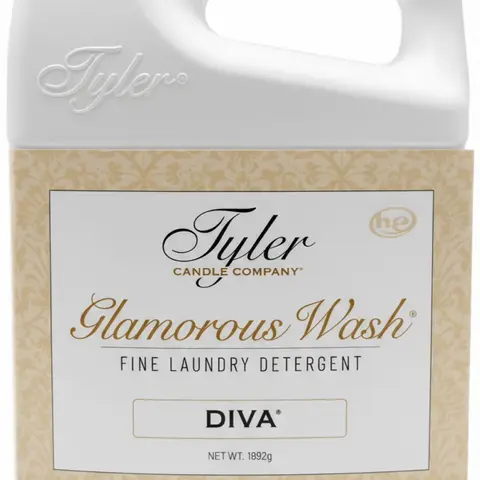Tyler Candle Company Diva Fragrance Premium Household Laundry Detergent - Cruelty-Free, 1892g/64oz, Machine & Hand Wash Safe, with Amber, Chocolate, Floral, Fresh Fruit Notes, Adult Use Only, 24-Month Shelf Life, for Core Laundry Needs