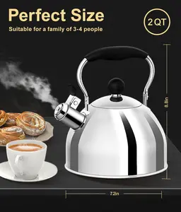 Whistling Tea Kettle for Stovetop, 2 Quart Small Tea Kettle for Tea and Coffee, 1.8L Food Grade Stainless Steel Tea Pot, Hot Water Kettle for Stove Top, Water Boilers (Stainless Steel) Nateal