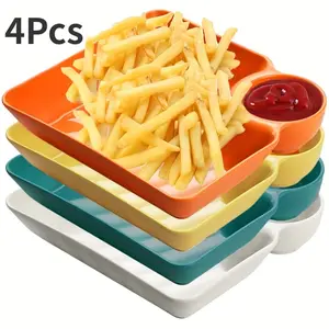 4pcs Sturdy Plastic Serving Platter Set - Durable, Chip-Resistant, and Easy-to-Clean Plates for Restaurant, Party, and Home Use - Perfect for Serving Sushi, Potato Chips, and Appetizers, 7.3'' x 6.6'' Serving Dishes for Eid Al-Adha Mubarak Celebrations