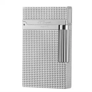 Dupont Sliver White Diamond Head Luxury Lighter Ligne 2 High-quality Metal Silver Finish Intricate Lattice Pattern Single Flame Refillable Paris Nail Engraving Design Gifts for Boyfriend
