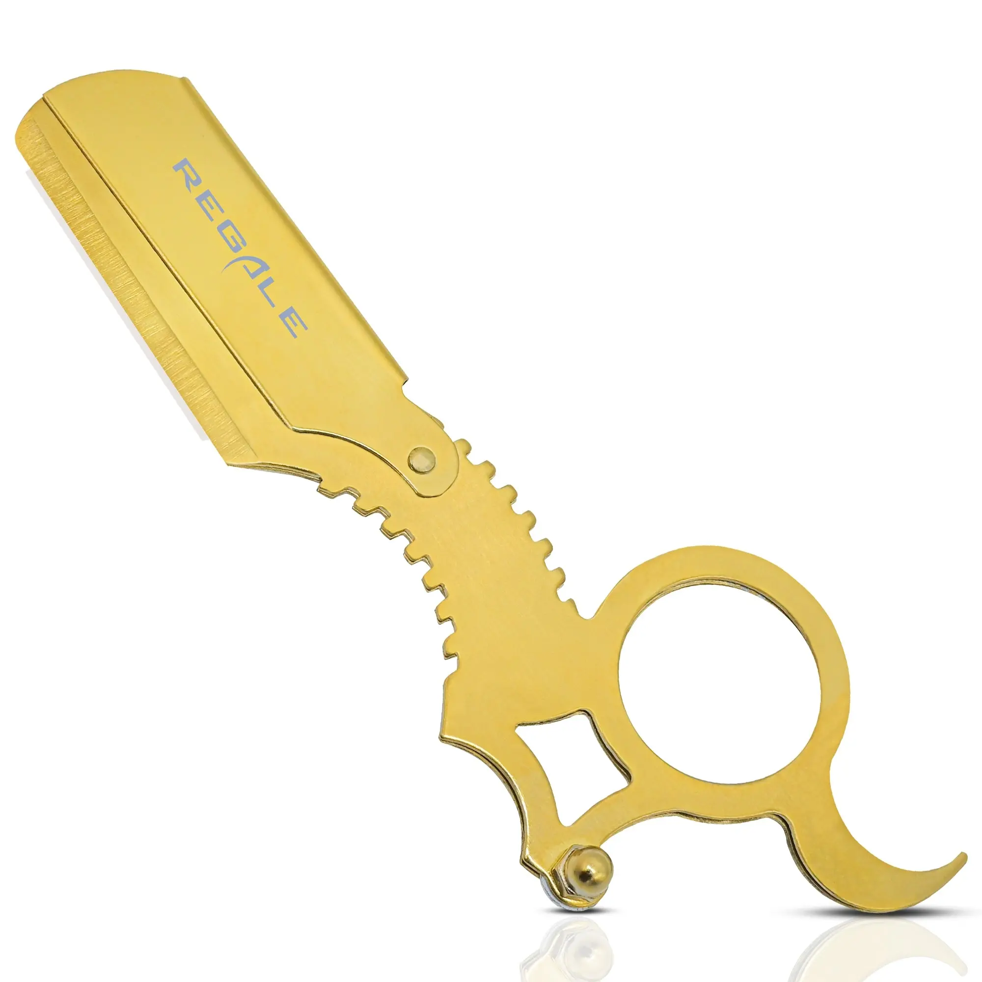 Regale Professional Straight Edge Barber Shaving Razor with Finger Insert - Titanium Gold, Men's Beauty & Personal Care Shaving Razors, Stainless, Lightweight, Steel, Handle, Hair Shaving Tool