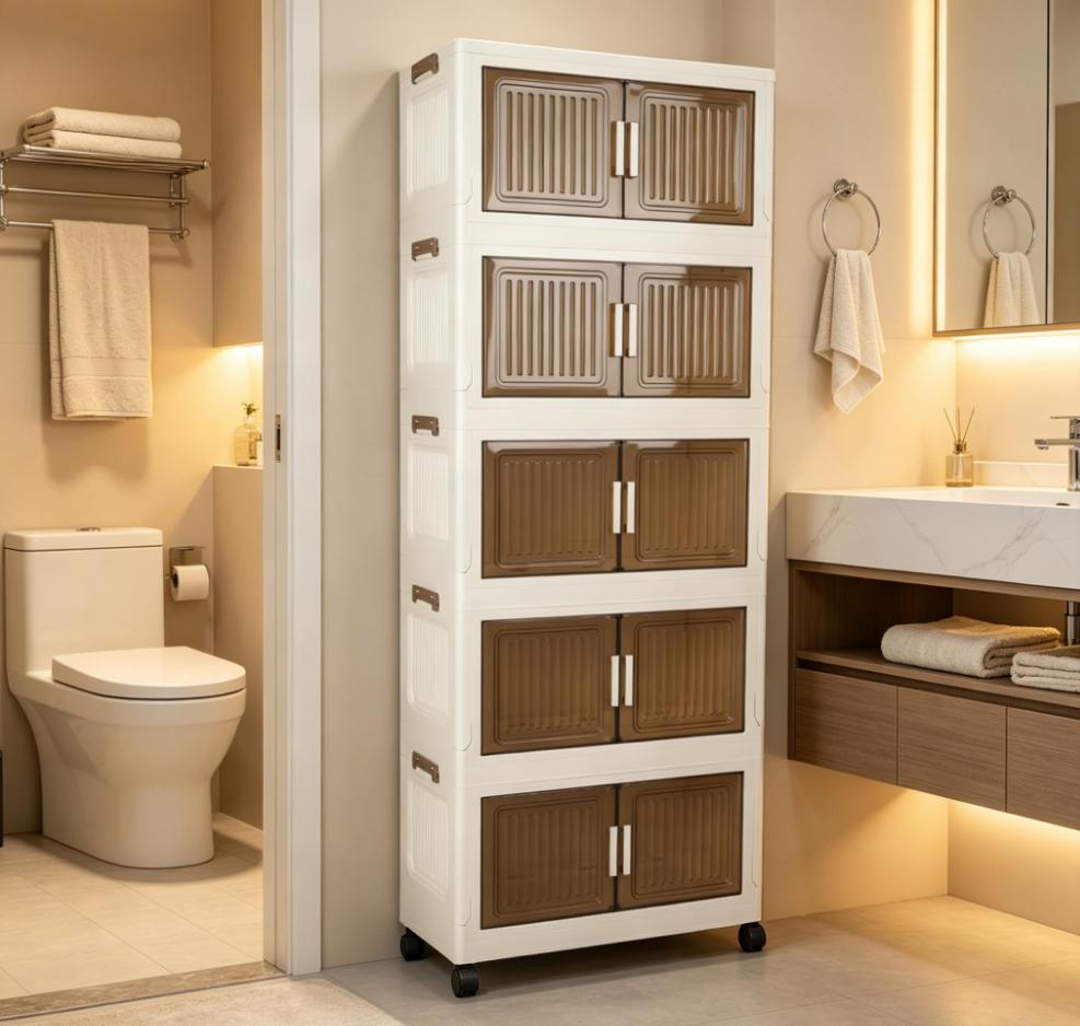 1/5-tier large-capacity foldable, stackable storage cabinet with wheels; collapsible multifunctional storage bins; suitable for any space—bedroom, living room, kitchen, bathroom, garage, wardrobe, warehouse;  shoe rack; room decor. organization organizer