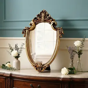 European Classical Gold Pattern Mirror Decorative Ornament, Wall-Mounted or Tabletop, Home Wall Decoration, Vanity Mirror