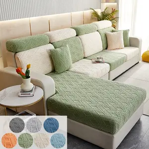 Elastic Sofa Cover Deep Gray Leaf Texture Stretch Slipcover Non Slip Waterproof Furniture Protector for L Shape Couches All Seasons