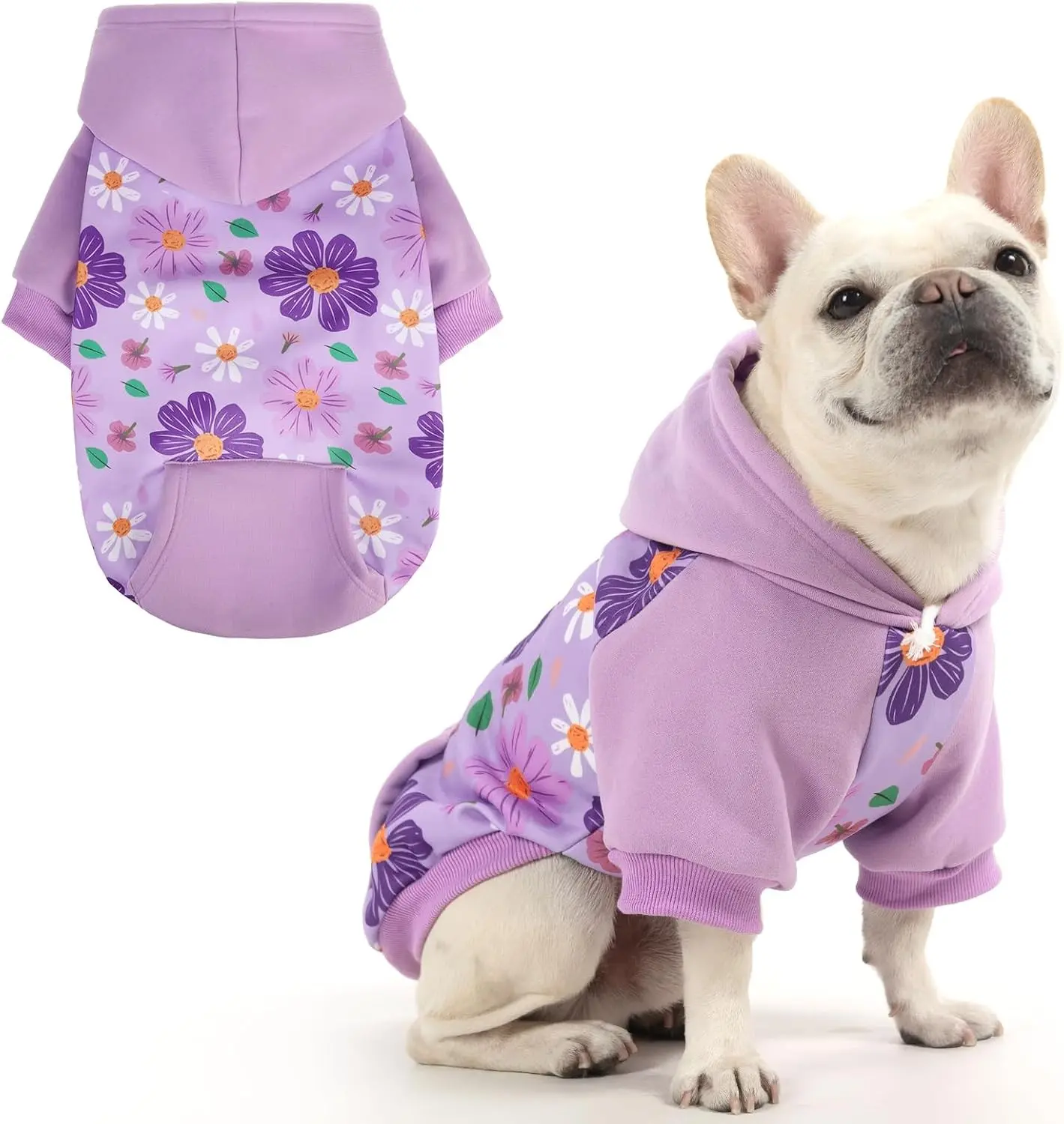 Dog Hoodies, Soft Dog Sweater, Spring Dogs Coats, Warm Fleece Pet Clothes Hooded Sweatshirt with Pocket for Small Medium Large Dogs Cats Boys Girls, Holiday Flower Purple M