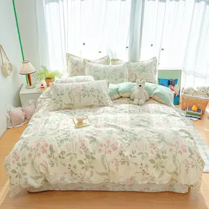 3pcs Spring Farmhouse Bedding Set, Floral & Leaf Print Duvet Cover with Two Pillowcases, Soft Skin-Friendly Bedding Ensemble, Soft Bedding Sets