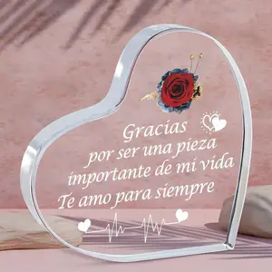 Heart Shaped Rose Pattern Acrylic Photo Plaque, Desktop Decoration, Romantic Gift for Couples, Wedding, Anniversary, Birthday, Valentine's Day, Decor