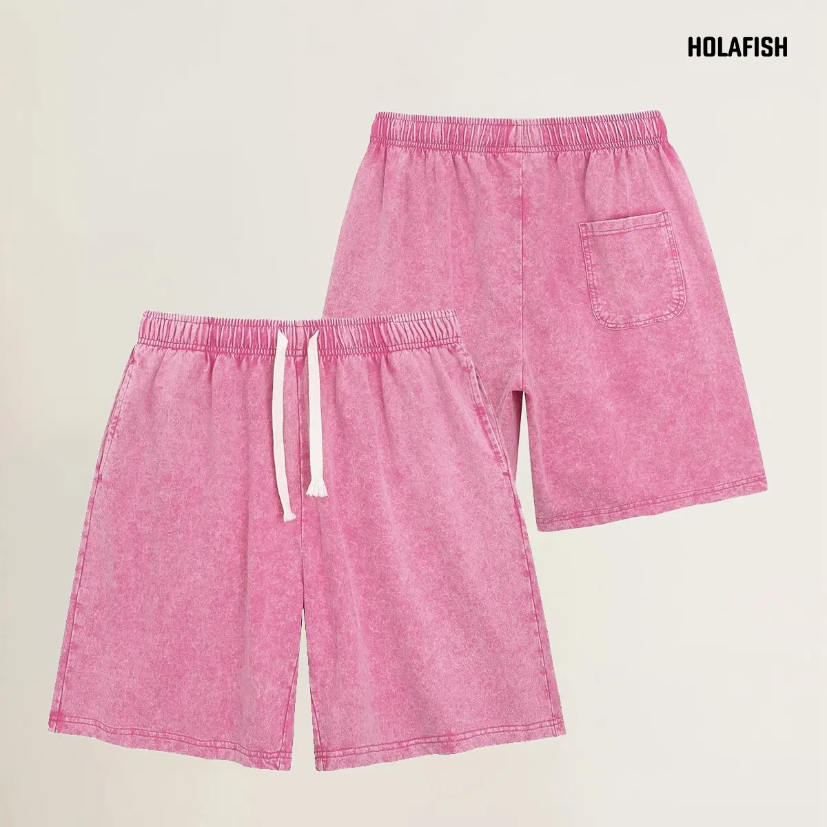 Holafish Viral Unisex Mens Sweat Shorts Athletic Acid Washed Cotton Gym Short Elastic Waist Drawstring Workout Jogger Pants with Pockets summervibes