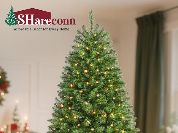 【Clearance Sale】SHareconn 6.5 FT Pre-Lit Hinged Christmas Tree with Warm White & RGB Lights PE+PVC Branch Tips Ideal Xmas Decoration Eco-Friendly Durable LED Lantern Ornaments