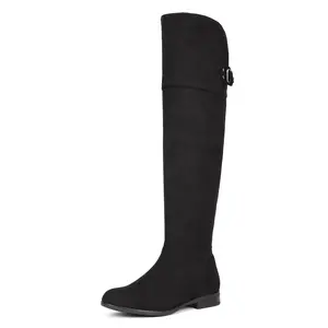 DREAM PAIRS Women's Hi_Flat Black Over The Knee Stretchy Thigh High Boots