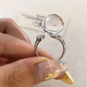 Natural 8A pure white crystal ring, s925 silver bubble diamond open ring without hole