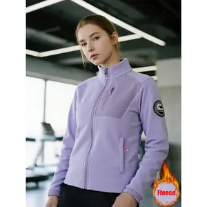 Women's fleece outdoor blazer, comfortable zip jacket with pocket design, lightweight thermal fabric, suitable for running, travel, commuting office, fitness and leisure activities