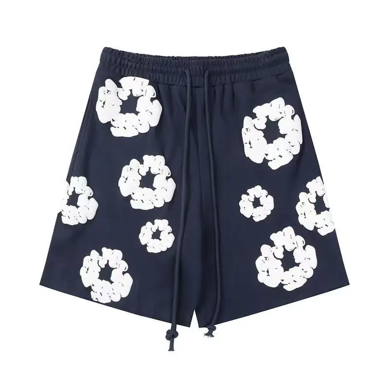 Foamed navy blue shorts��White flower wr