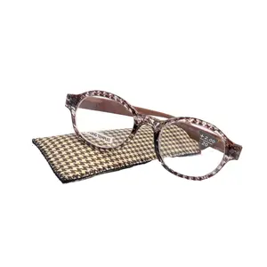 The Alchemist, (Premium) Reading Glasses, High End Readers, Magnifying Eyeglasses, (Brown Translucent) (Round) (Houndstooth) NY Fifth Avenue Clear