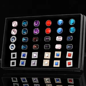 A pair of fashionable and simple crystal cufflinks with alloy electroplating for men's shirts, shirt buttons for conferences, business weddings, suits, shirts, accessories, Valentine's Day, Father's Day, New Year's gifts for people