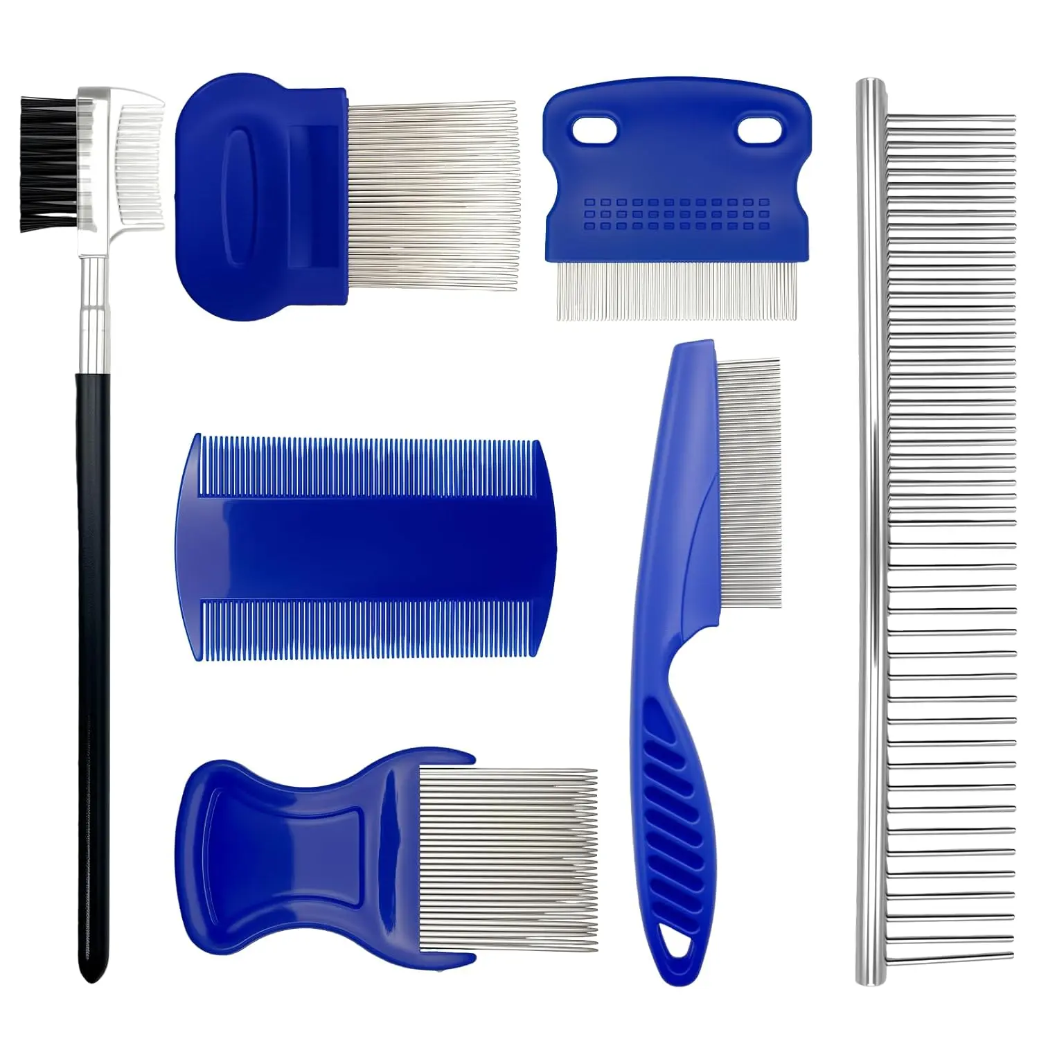 7 Pack Flea Comb Set for Cats and Dogs, Stainless Steel & Plastic Pet Grooming Combs with Dog Eye Comb & Tear Stain Comb, Flea Comb for Small Dogs, Puppy Comb, Tick Comb, Cat Flea Comb Grooming Kit