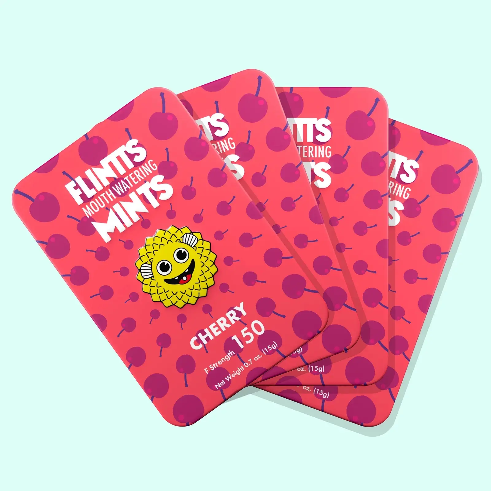 Flintts Mouth Watering Mints 4 Pack - Cherry F 150 - Natural Flavors, Sugar-Free & Vegan, Dry Mouth Mints