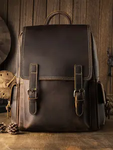 Vintage Leather Backpack Unisex, Trendy Korean Style Shoulder Bag, Outdoor Travel Laptop Bag, Casual Bookbag for Men and Women