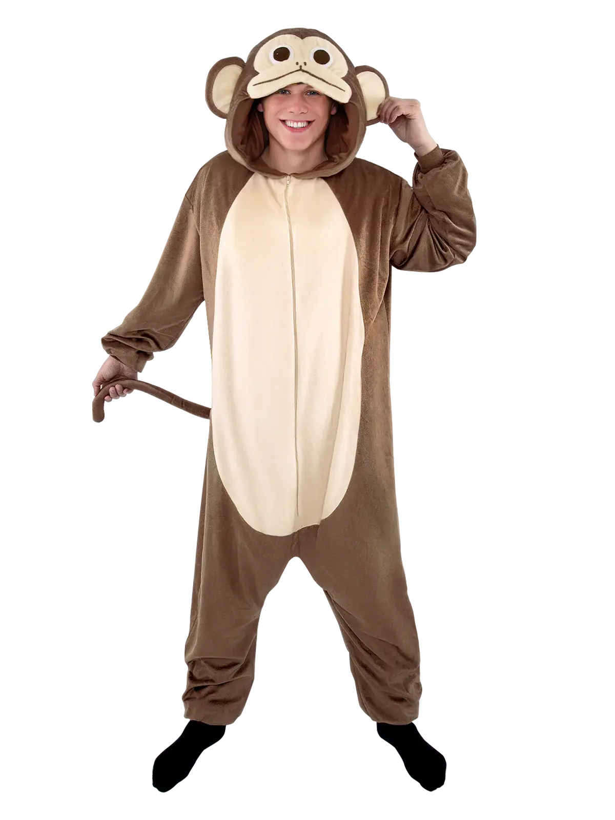 Monkey Onesie Pajama for Unisex Adult - Plush Jungle-Themed Animal One Piece Costume Sleepwear for Halloween & Cosplay Party