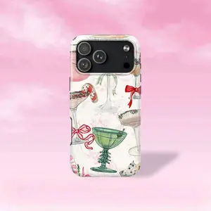 TPU Rubber Polycarbonate Shockproof Protective Case for iPhone 11/12/13/14/15/16/17 Pro Max Plus, Custom Festive Christmas Cocktails & Treats Print, Resistance Tech Accessory, Holiday Gift for Her