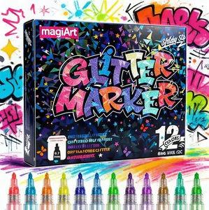 【12Colors Glitter Highlighter Marker Pen】Vibrant Colored Markers Non-Toxic High Quality Ink for Art, Crafts, Posters, Greeting Cards - Perfect Easter, Christmas, Back-to-School Gift, Poster Coloring | art supplies, coloring markers
