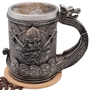 Medieval Viking Beer Mug Stainless Steel Party Drinkware Coffee Mug Cute Stuff Mugs for Men on The Go Travel Set Big Vintage with Handle Valentines Gift Insulated Collection Tankard Stein Game of Thrones Merch Dragon Decor Unique Tumbler Washable