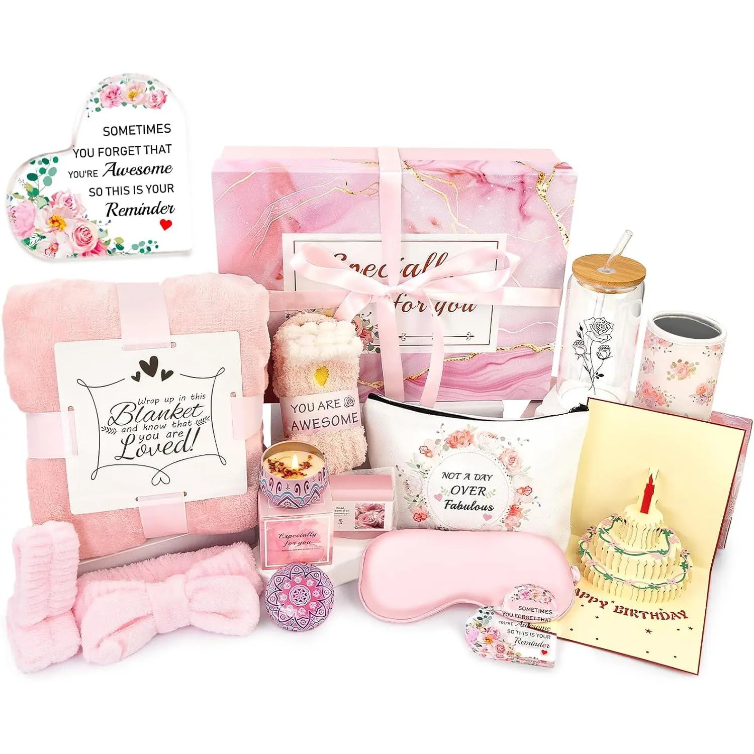Birthday Gifts for Women, 13 count Valentine  Basket for Women Birthday ,  Basket Care Package Get Well Soon Box for Teen Girls, Sister, Mom,  for Mother's Day