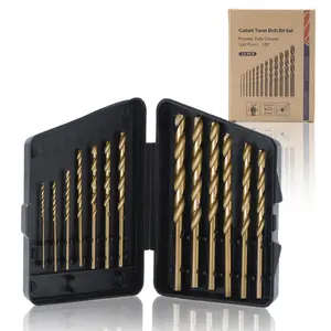 13 count M35 Cobalt Drill Bit Set, 1/16 inch-1/4 inch,Twist Jobber Drill Bit Kit for Stainless Steel, Hard Metal and  Plastic with Indexed Case