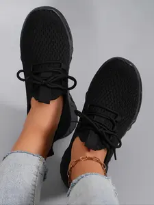 Women's Fashionable Lace Up Low Top Textile Sneakers, Casual Comfortable Breathable Sports Shoes, Female All-match Round Toe Shoes for Daily Wear, Lightweight Casual Sneakers
