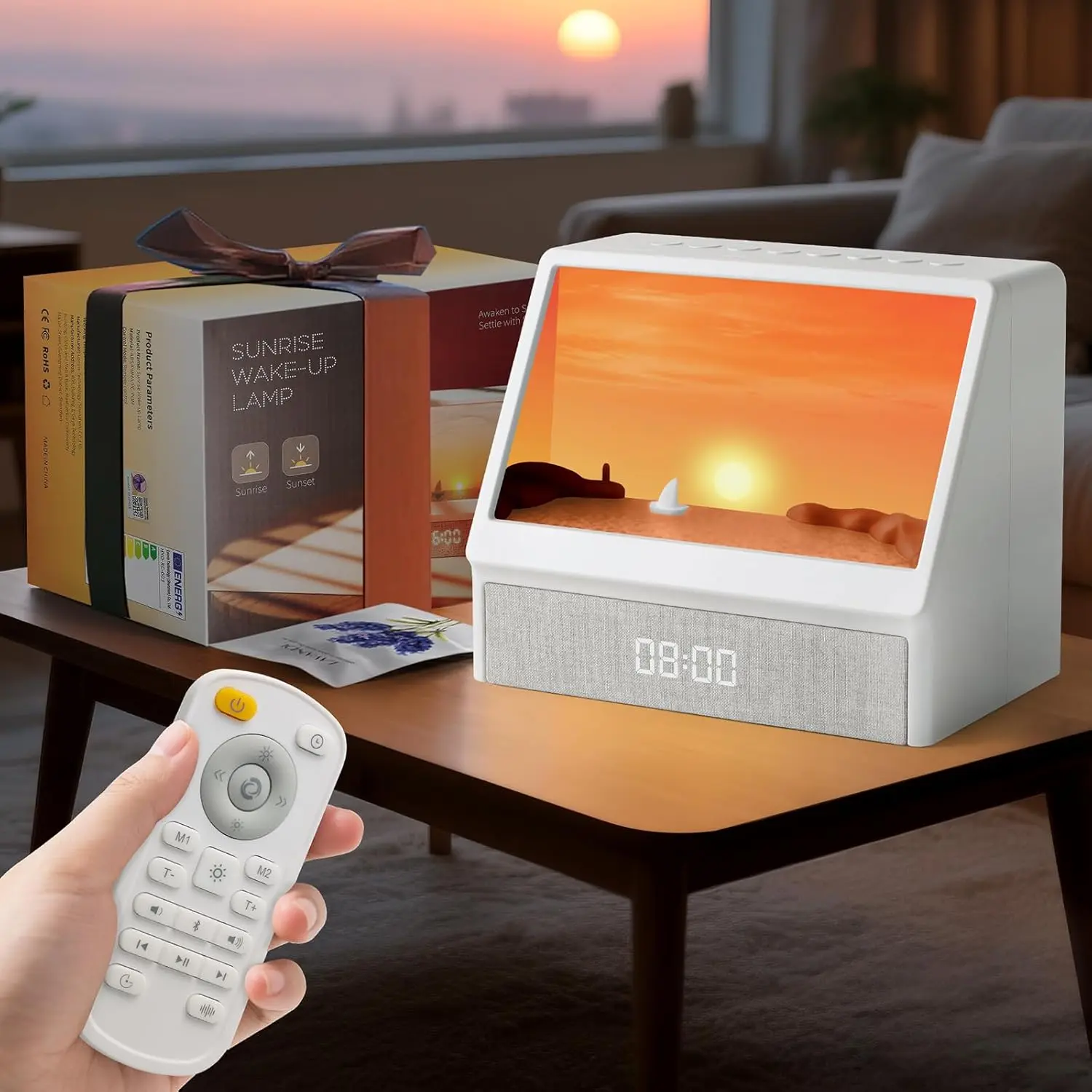 Sunrise  Clock with Sound Machine, Sunlight  Clock with 10 Scene Simulations for Sleep, 12 White Noise Sound Machine with  Speaker