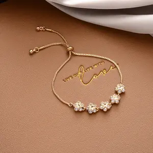 Exquisite Bracelet with Adjustable Chain and Flower Design for Women