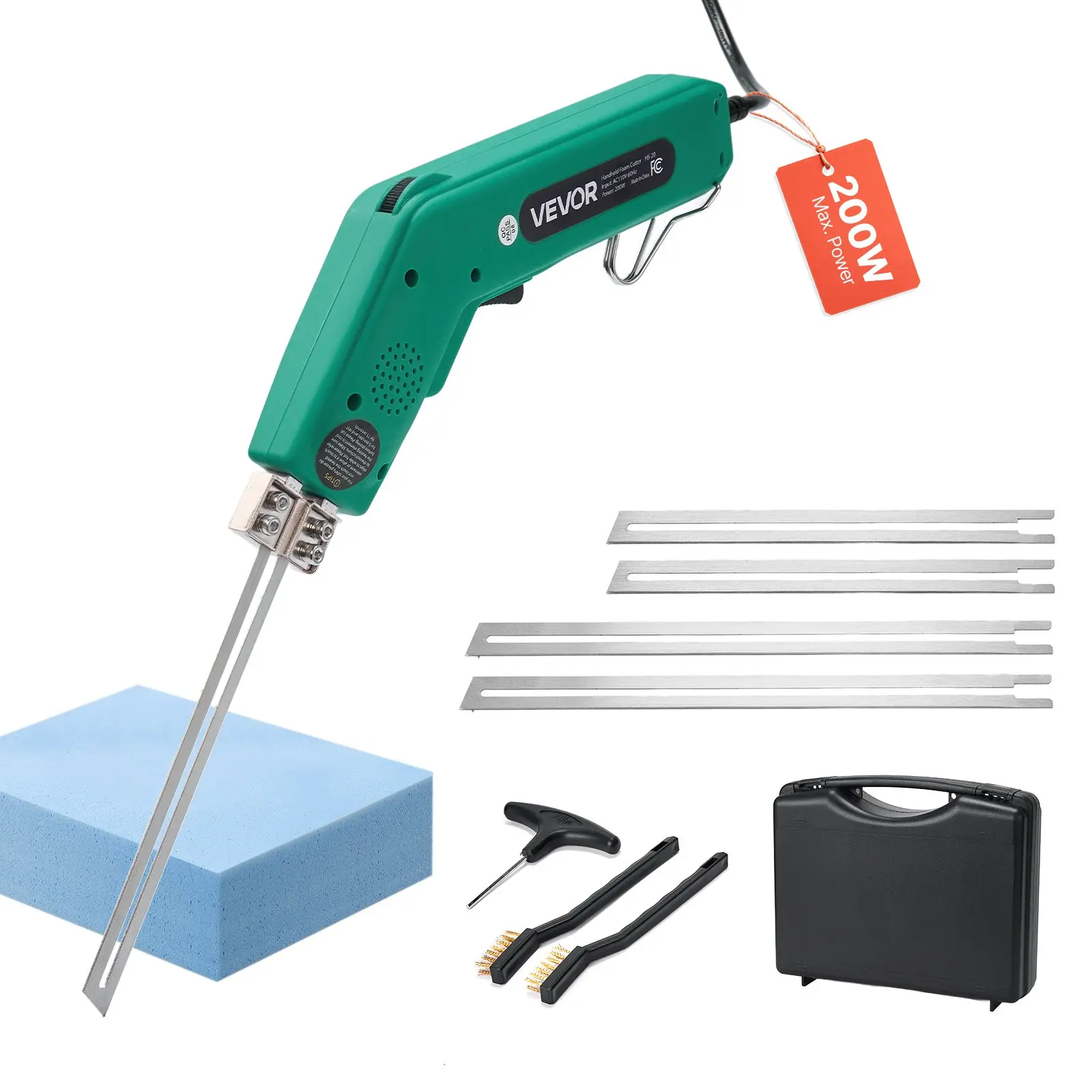 VEVOR Hot Knife Foam Cutter, 200W Electric Cutting Tool with 2Pcs * 8-Inch & Multiple Blades, 122-932°F Adjustable for KT Board, Polyethylene, Sponge, Rubber, 9.45x5.12x1.38 Inch, 2.54 lbs, Tool Box Included, Foam Cutting