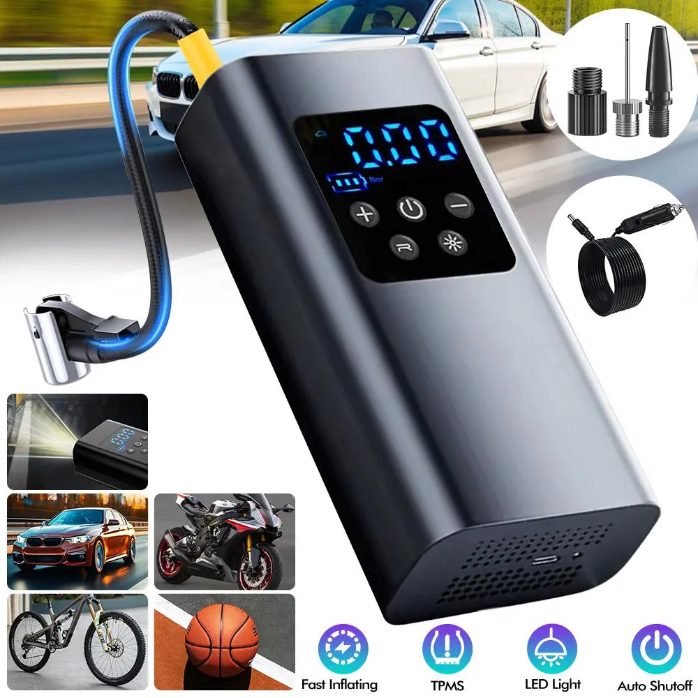 Portable Tire Inflator Air Pump for Bikes & EV Cars, DC 12V Car Plug-in