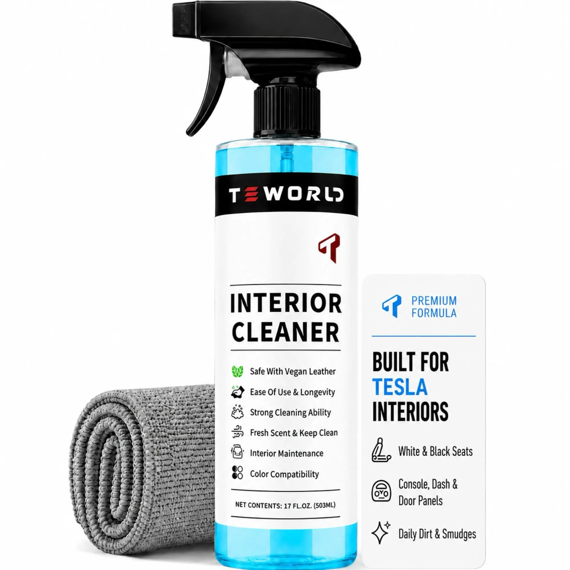 Tesla Seat Cleaner & Stain Remover, Tesla Interior Cleaner for White & Black Vegan Leather | Tesla Model Y Juniper Accessories 2026 & Tesla Model 3 Accessories, S/X/Cybertruck (blue)