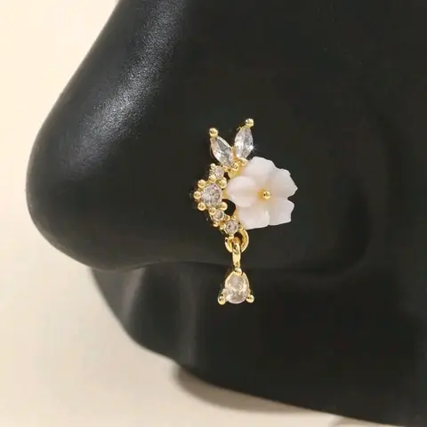 Flower Design Nose Ring, Cute Non-piercing Nose Ring for Women & Girls, Fashion High Quality Jewelry for Party, Daily Clothing Decor, Trendy All-match & Exquisite Jewelry for Birthday Gift, Body Jewellery, Vintage Body Jewelry, Nose Rings Hoops