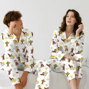 Funny Monkey Satin Pajama Set, Summer Animal Print, Luxury Sleepwear, Matching Beach Outfits, Group Beach Outfits, Team Beach outdoorfun