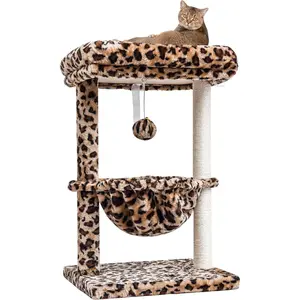 Small  Tree for Indoor Cats,   Leopard Print  Tree Tower for Kitties, Condo Furniture with Hammock & Sisal  Posts