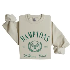 Hamptons Wellness Club Crewneck Sweatshirt, Athletic Shirt, Tennis, Athleisure Pullover Hoodie, Gift for Her, Girl’s Trip, Bachelorette Outfit