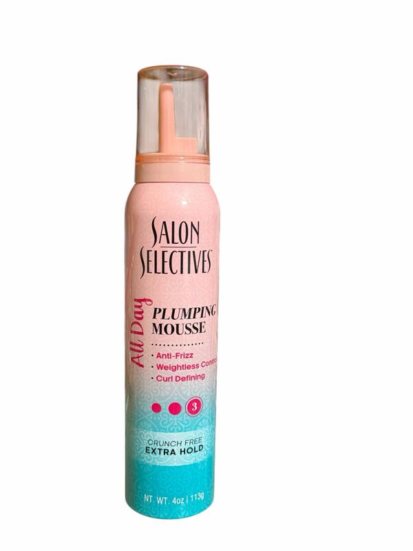 All day Plumping mousse salon selectives, anti frizz,weightless control,curl defining, crunch free extra hold mousse Nt wt 4oz-113g