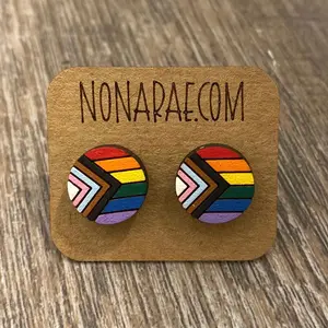 Pride Progress Earrings - Pride Progress Round - Laser Cut Wooden Earrings