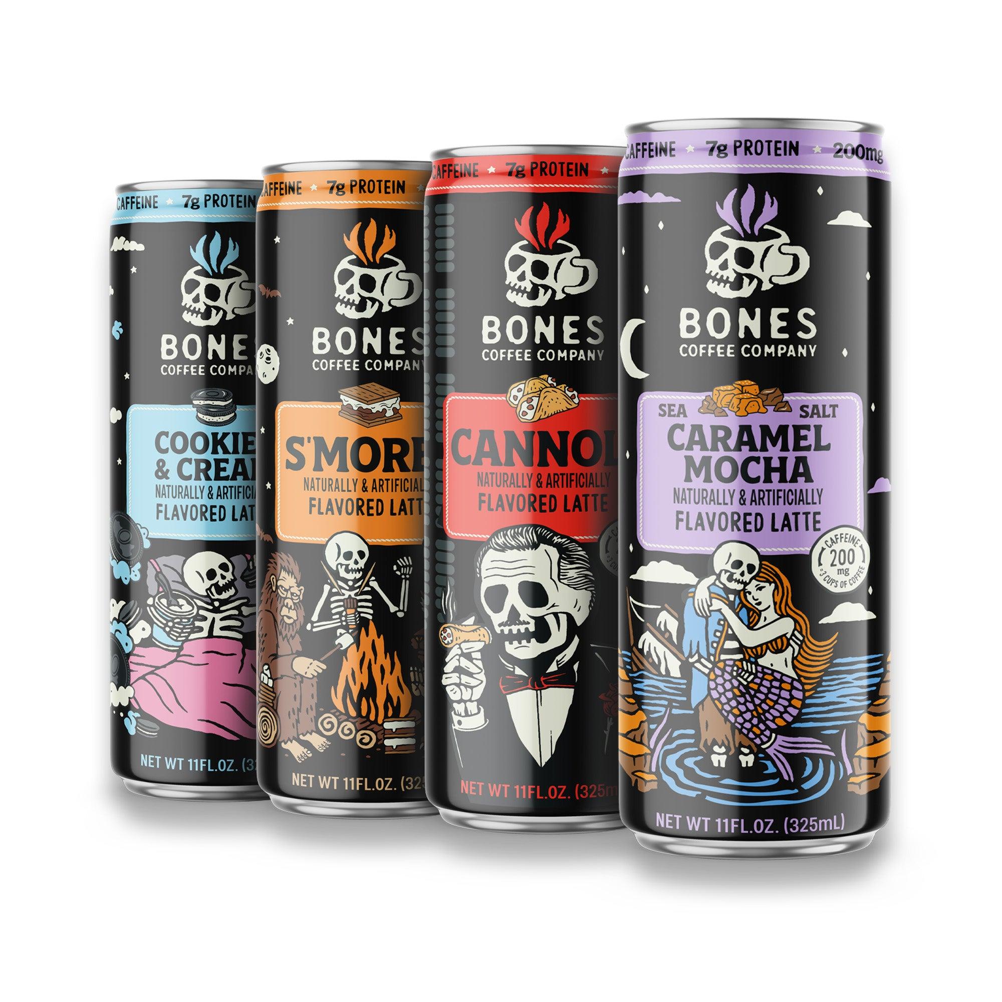 Bones Coffee Company Ready-to-Drink Lattes – 12-Pack Flavored Coffee Lattes & Variety Pack