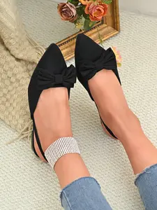 Women's French Style Plain Color Open Toe Bow Flat Sandals, Pointed Soft Sole Commuter Shoes, Elegant Fashion Casual Vacation Wear
